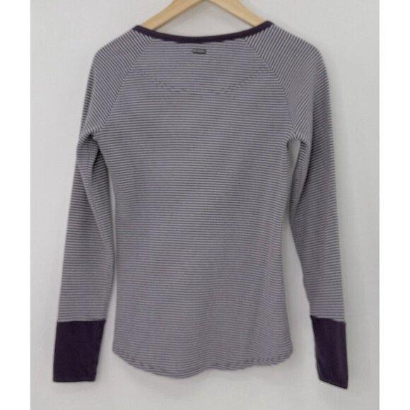 Columbia Women’s Long Sleeve Striped Henley‎ Purple White Waffle Knit Shirt Sz M - Picture 2 of 9